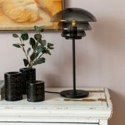 BORDLAMPE 4006 RØKGRÅ MED SORT METALLFOT