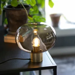 BORDLAMPE 4169 SMALL RØKGRÅ M. MESSING SOKKEL