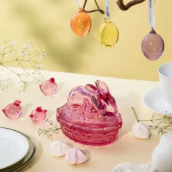 GLASSKANIN MED LOKK ROSA KLAR 11 CM