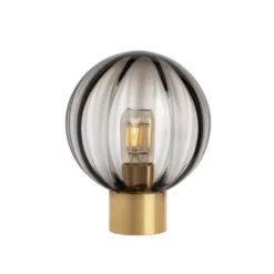 KRYSTALLKULE BORDLAMPE OPTIKK RØKGRÅ M. MESSING SOKKEL