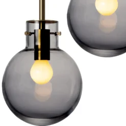 KRYSTALLKULE TAKLAMPE GLATT RØKGRÅ 160MM