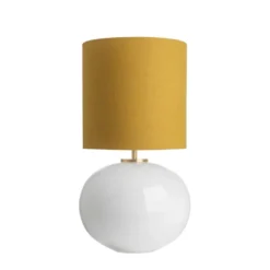 SENJA BORDLAMPE HVIT M. MESSING ARMATUR, GUL 30*30 SKJERM